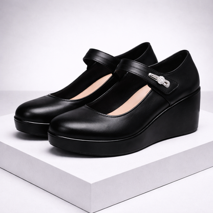 Celestina Italian Leather Platform Shoes Orthopedic Block Heel