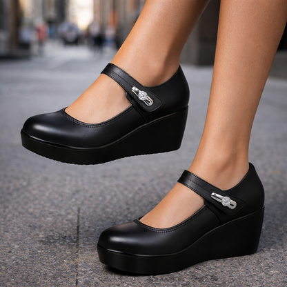 Celestina Italian Leather Platform Shoes Orthopedic Block Heel