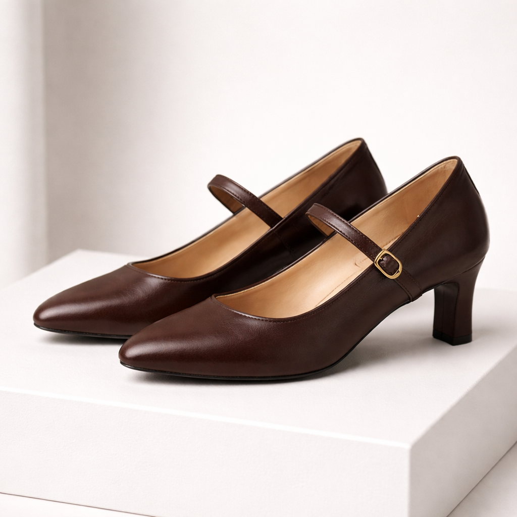 Celestina Italian Leather Block Heel Pumps with Buckle