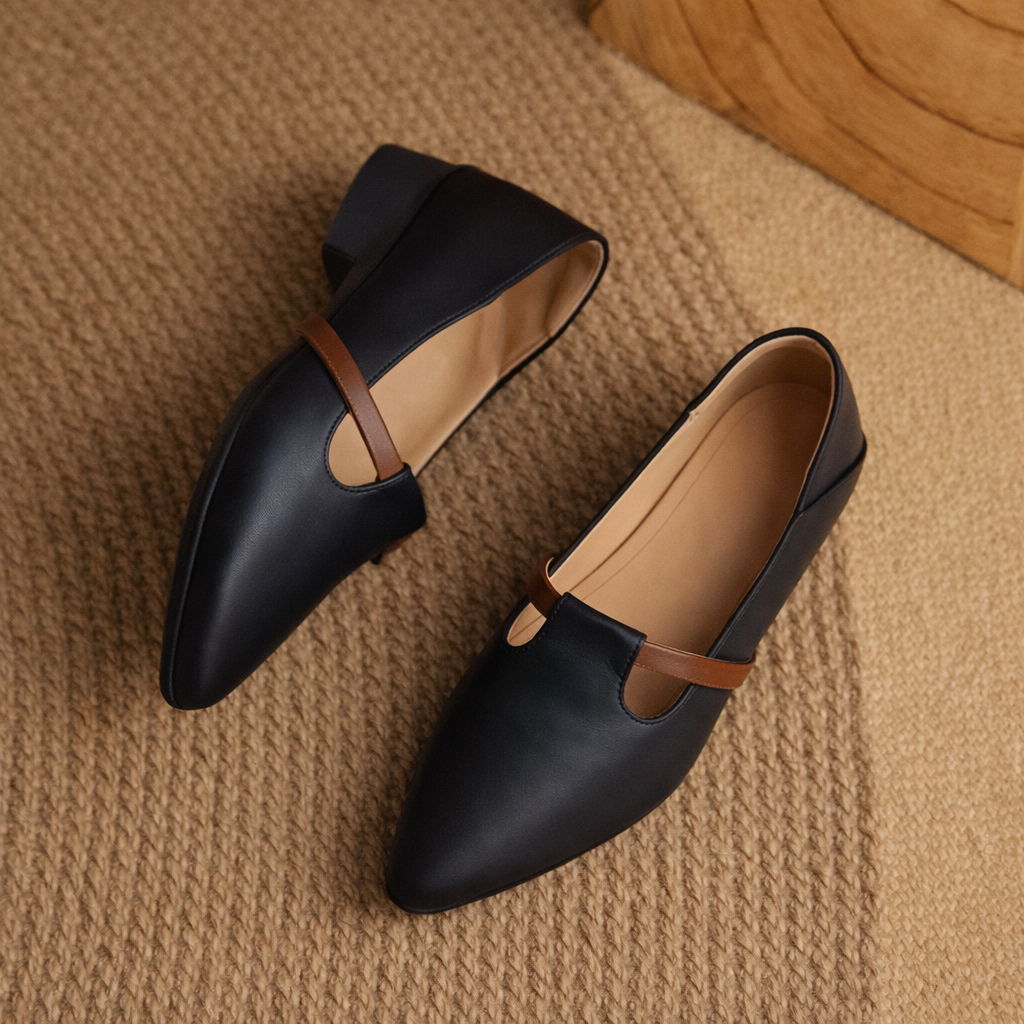 Luciana Leather Gold Accent Flats