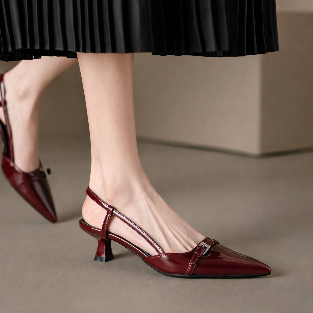 Patent Leather Pointed-Toe Slingback Heels