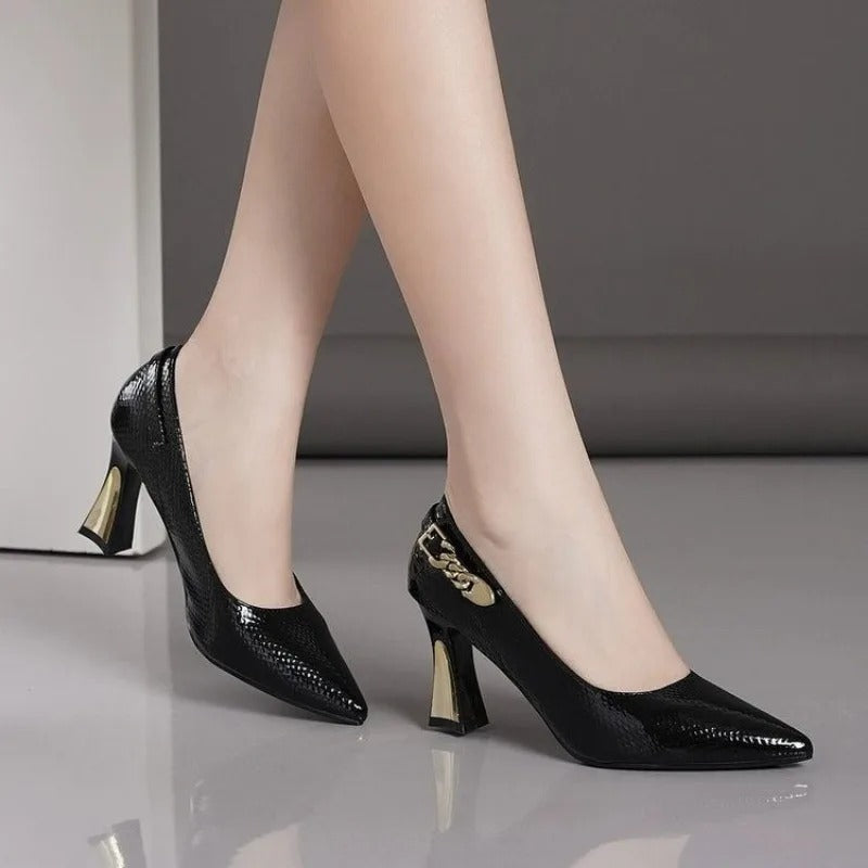 Leather Block Heel Pumps