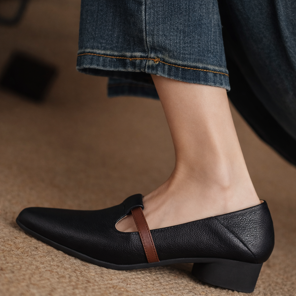 Luciana Leather Gold Accent Flats