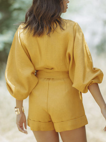 Bellara Long Sleeve Belted Shorts Romper