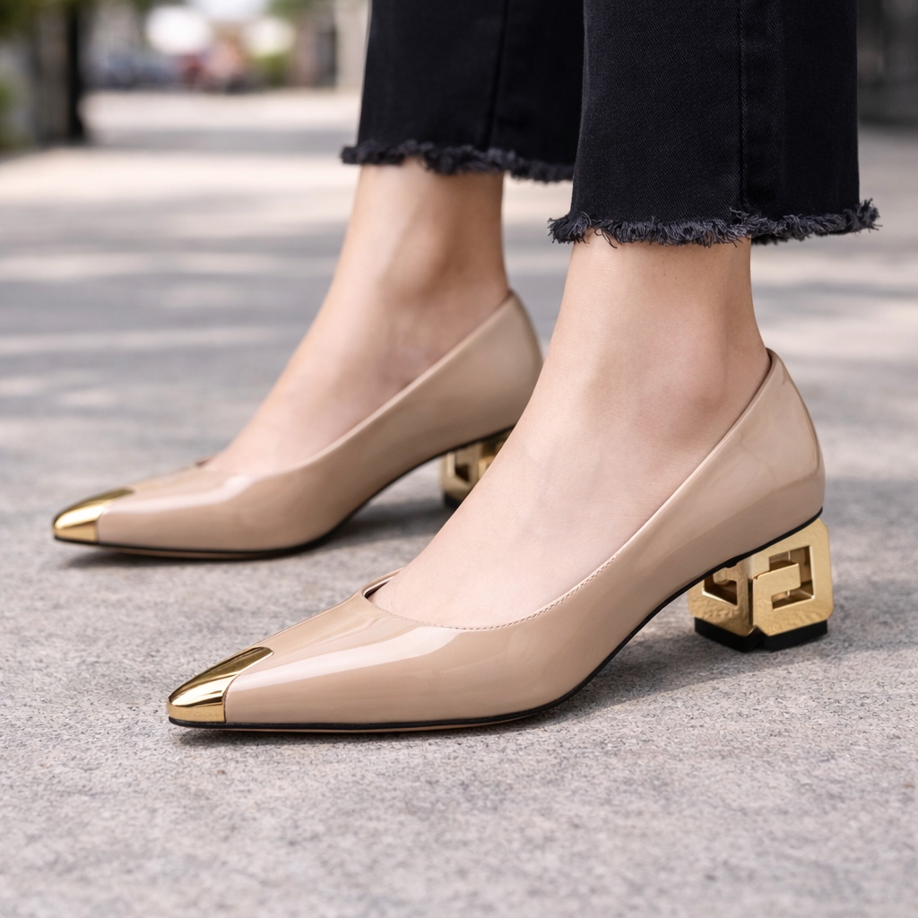 Patent Leather Block Heel Pumps