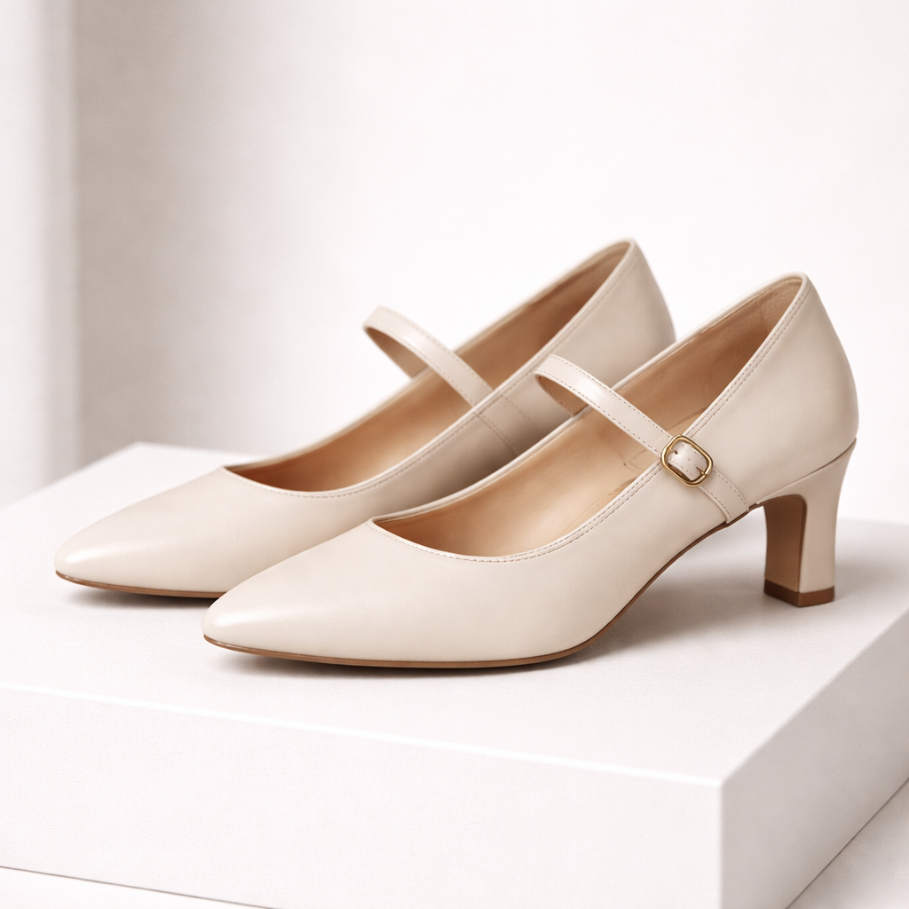 Celestina Italian Leather Block Heel Pumps with Buckle