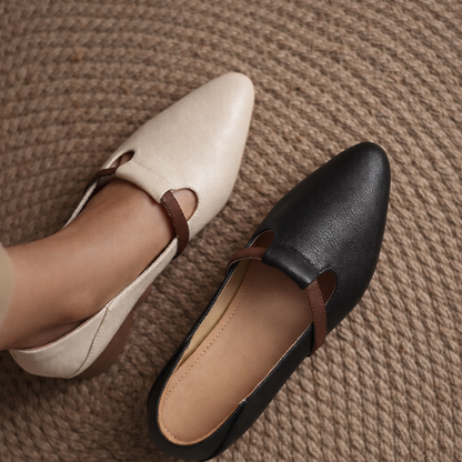 Luciana Leather Gold Accent Flats