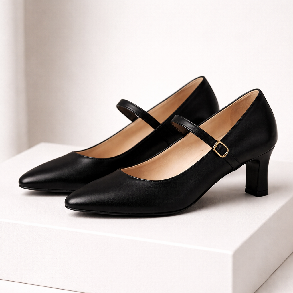 Celestina Italian Leather Block Heel Pumps with Buckle