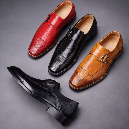 Castellano Croc-Embossed Leather Orthopedic Monk Strap Shoes