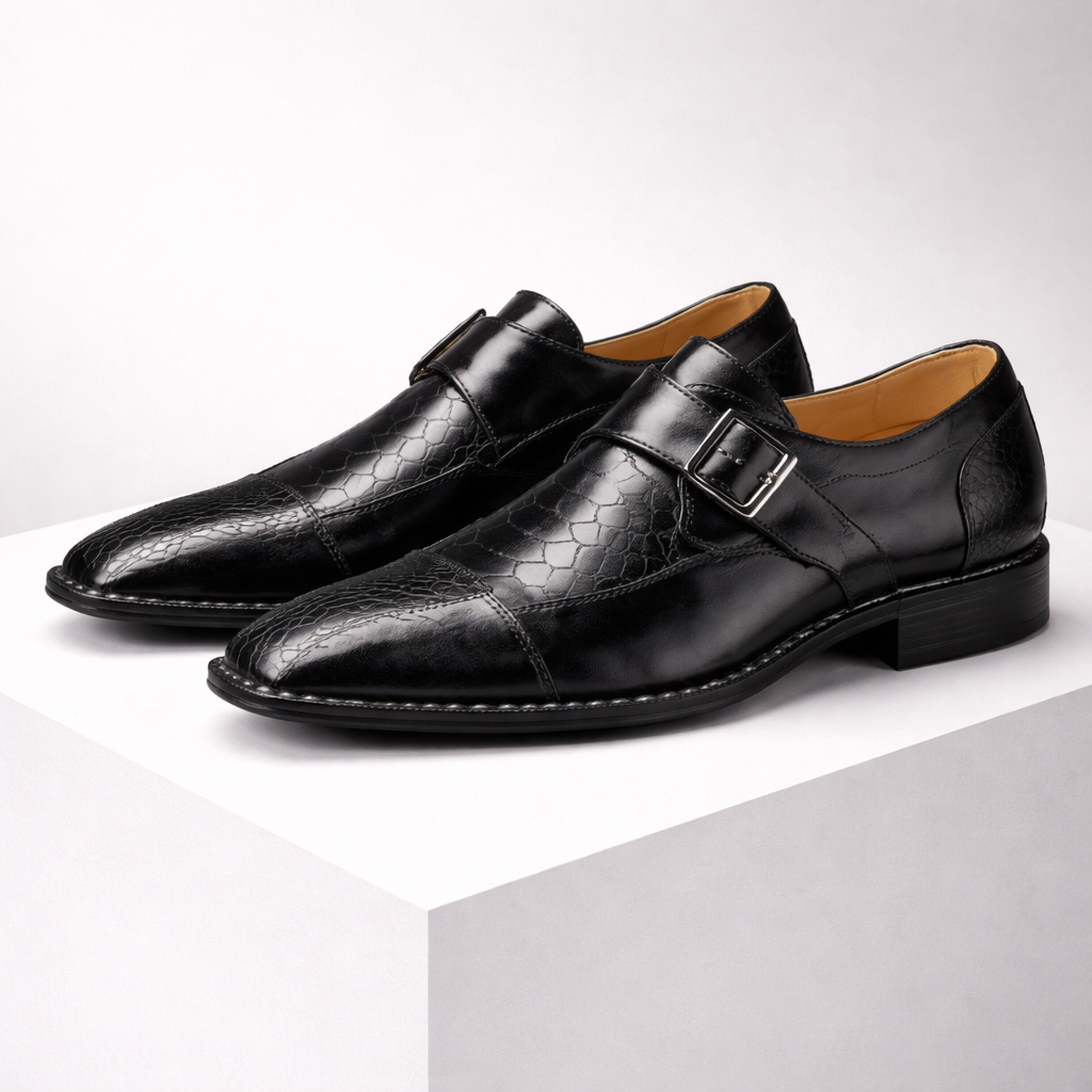 Castellano Croc-Embossed Leather Orthopedic Monk Strap Shoes
