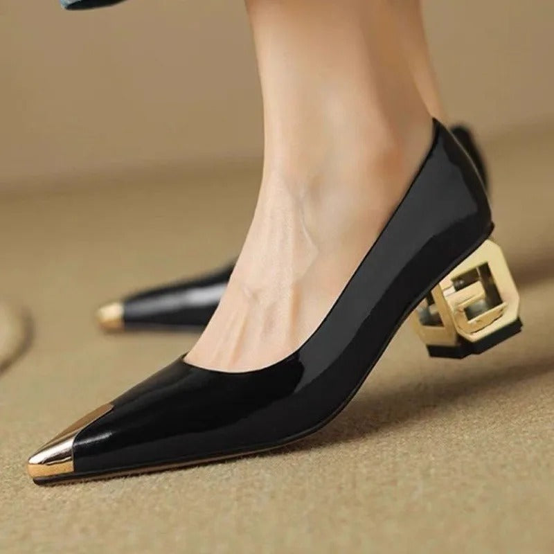 Luciana Patent Leather Block Heel Pumps