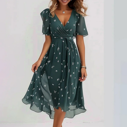 Celestine Floral Chiffon Wrap Midi Dress