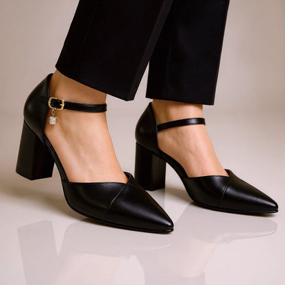 Belara Italian Leather Pointed-Toe Block Heel Pumps