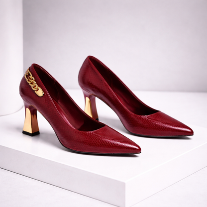 Leather Block Heel Pumps