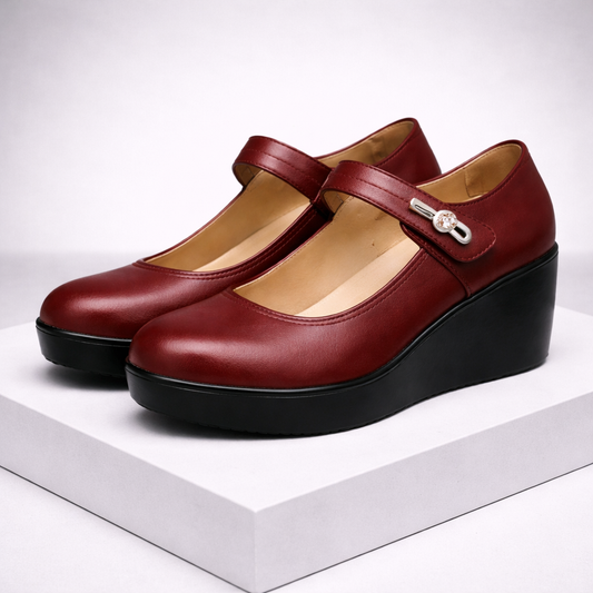 Celestina Italian Leather Platform Shoes Orthopedic Block Heel
