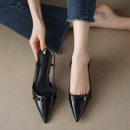 Patent Leather Pointed-Toe Slingback Heels