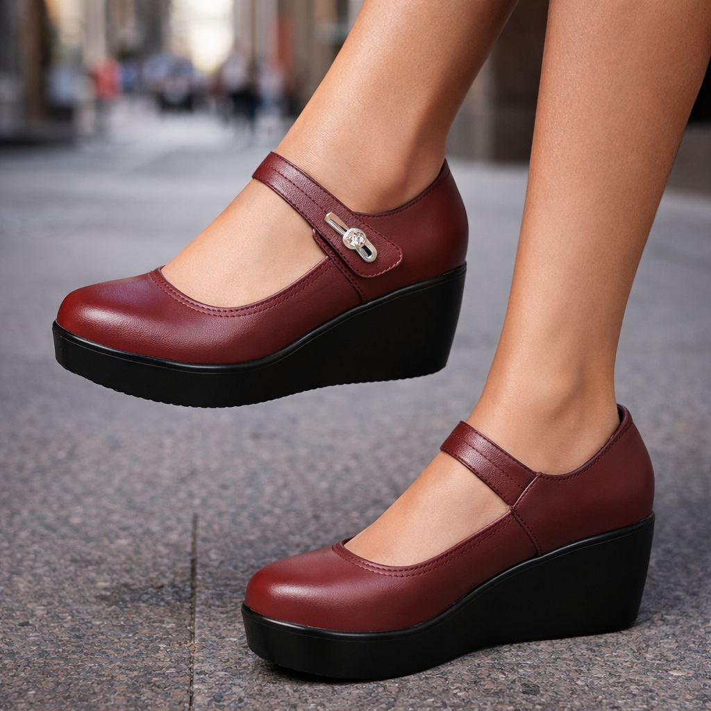 Celestina Italian Leather Platform Shoes Orthopedic Block Heel