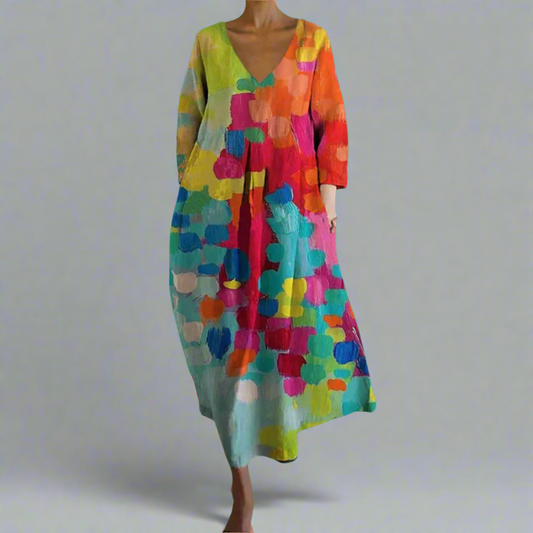 Vivienne Colorblock V-Neck Maxi Dress